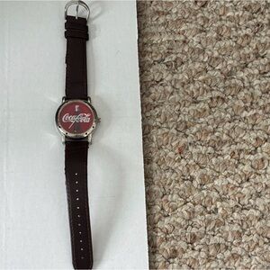 Coca-Cola Red Dial Watch with Dark Brown Strap